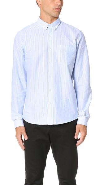 Ami Button Down Striped Oxford Shirt