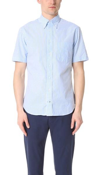 Gitman Vintage Short Sleeve Light Blue Seersucker