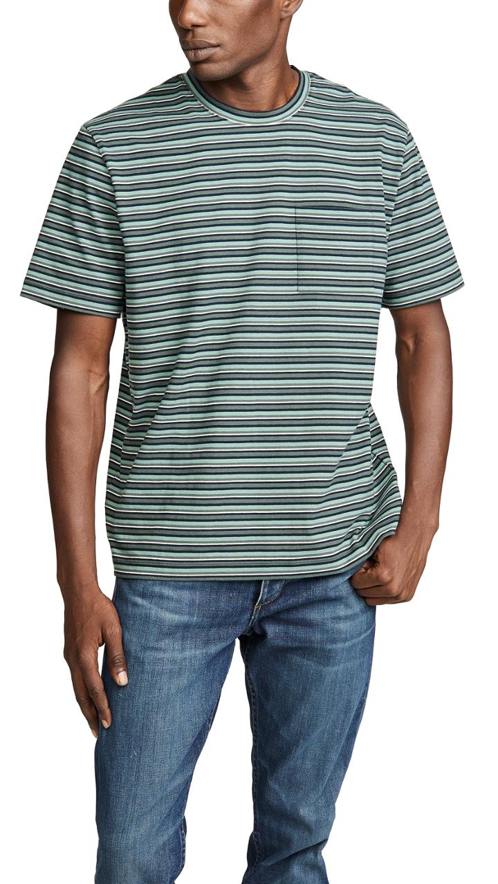 Vince Multi Stripe Short Sleeve Pocket Tee