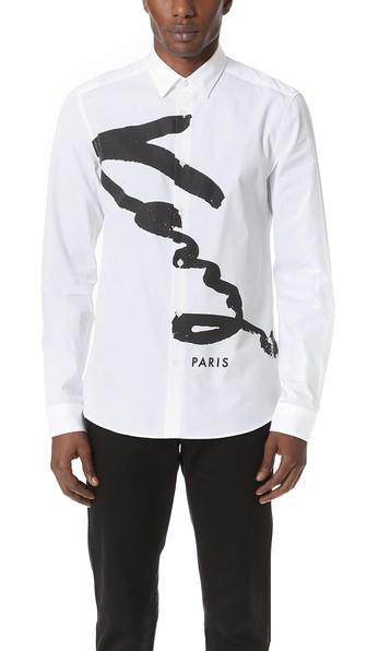 Kenzo Poplin Logo Long Sleeve Shirt