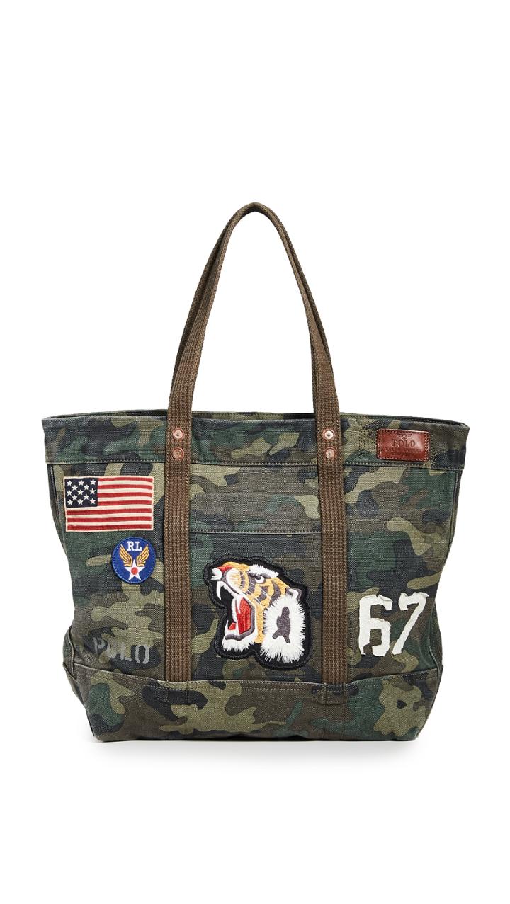 Polo Ralph Lauren Tiger Patchwork Camo Canvas Tote