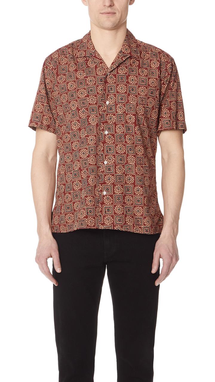 Gitman Vintage Short Sleeve Burgundy Batik Shirt