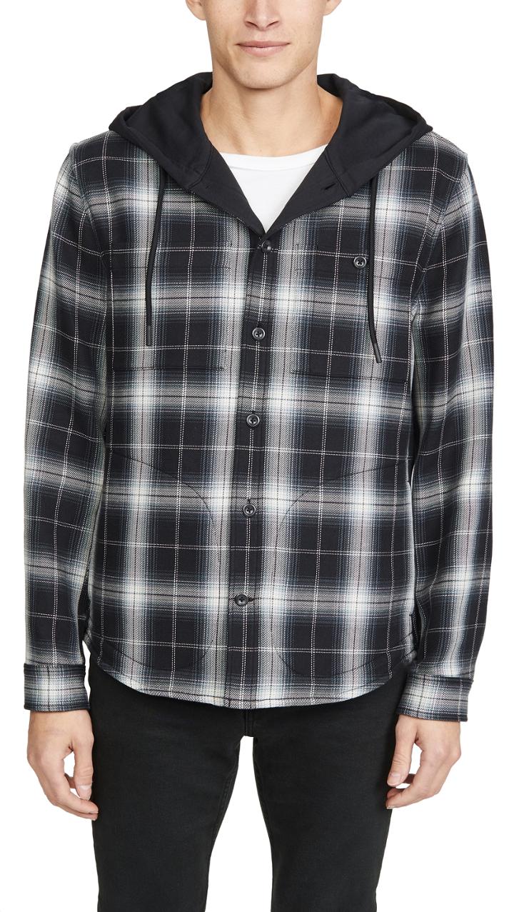 Vince Shadow Plaid Hooded Shirt Jacket