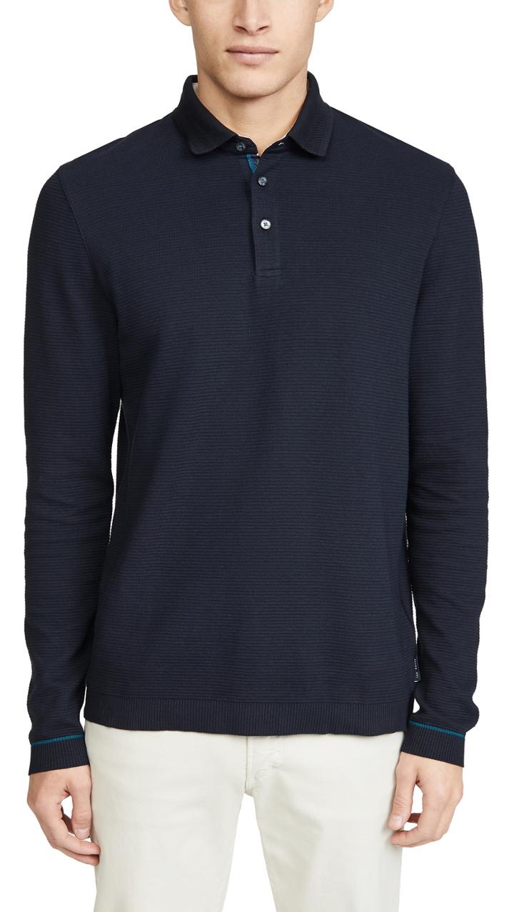 Ted Baker Terned Long Sleeve Polo Shirt