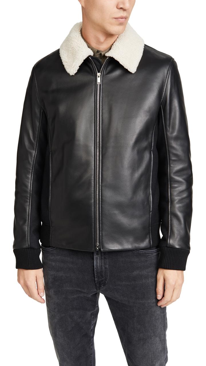 Theory Tyler Heavy Leather Bomber Jacket