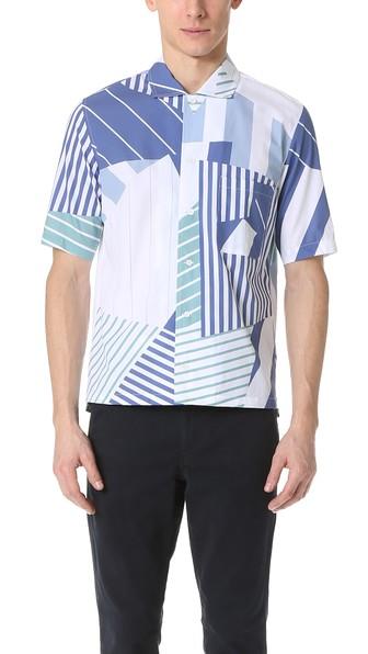 Maison Kitsune Allover Patches Short Sleeve Button Down Shirt