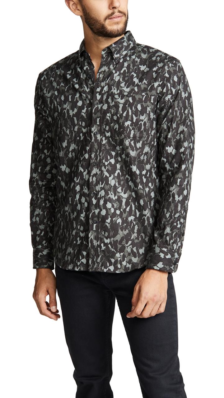 Club Monaco Flannel Cheetah Camo Button Down Shirt