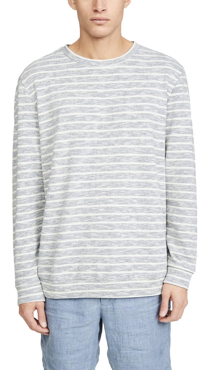 Onia Owen Slub Terry Striped Crew Neck Sweatshirt