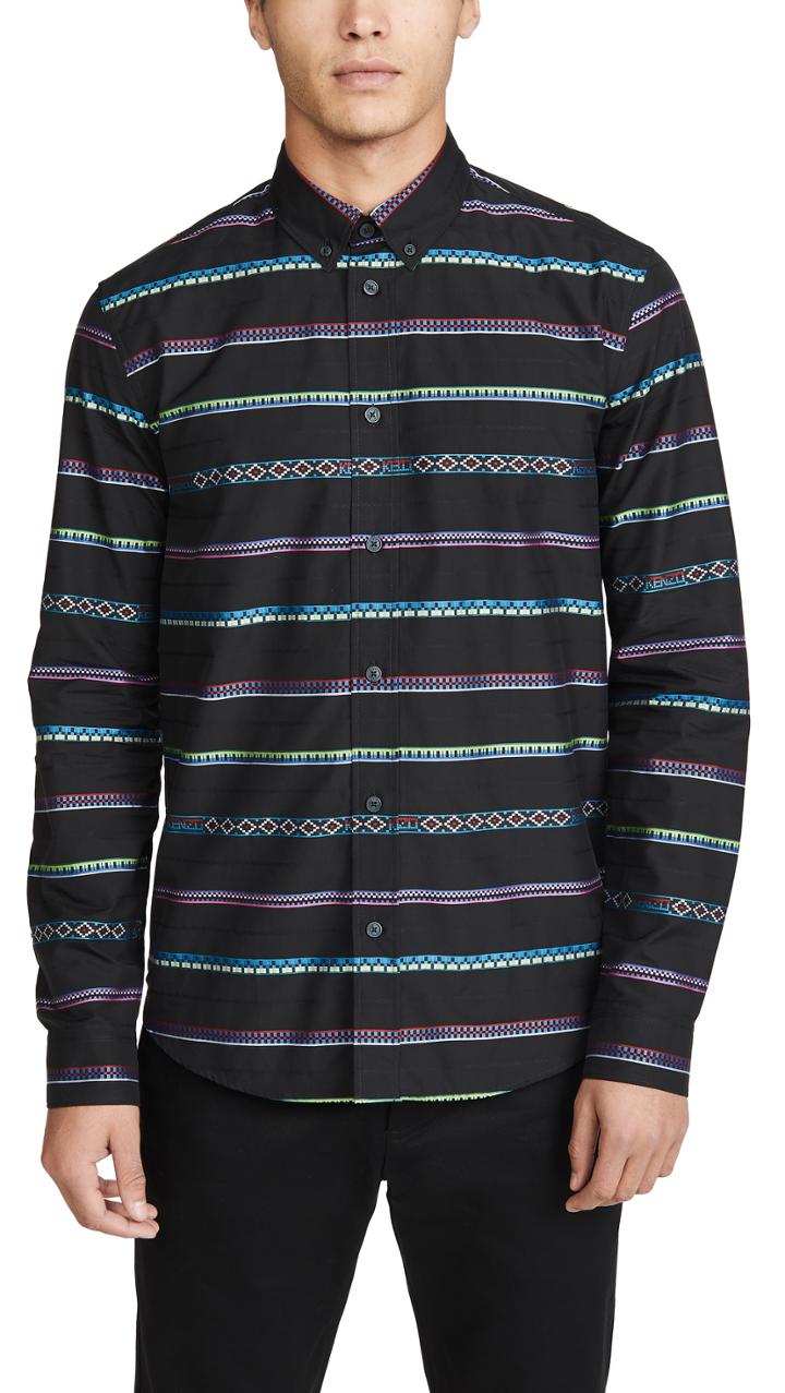 Kenzo Striped Long Sleeve Button Down Shirt