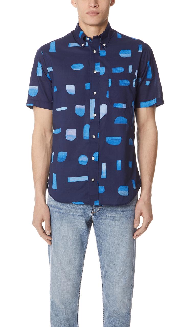Gitman Vintage Abstract Blues Shirt With Short Sleeves