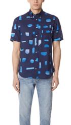 Gitman Vintage Abstract Blues Shirt With Short Sleeves