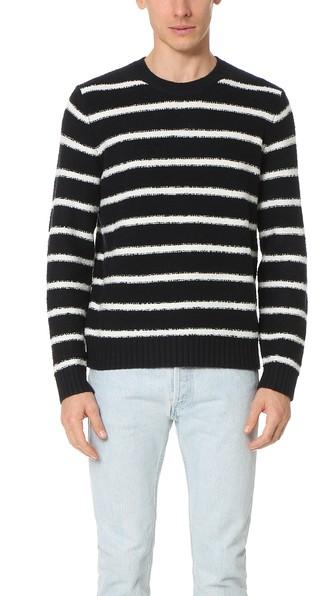 Vince Textured Striped Long Sleeve Crew Sweater