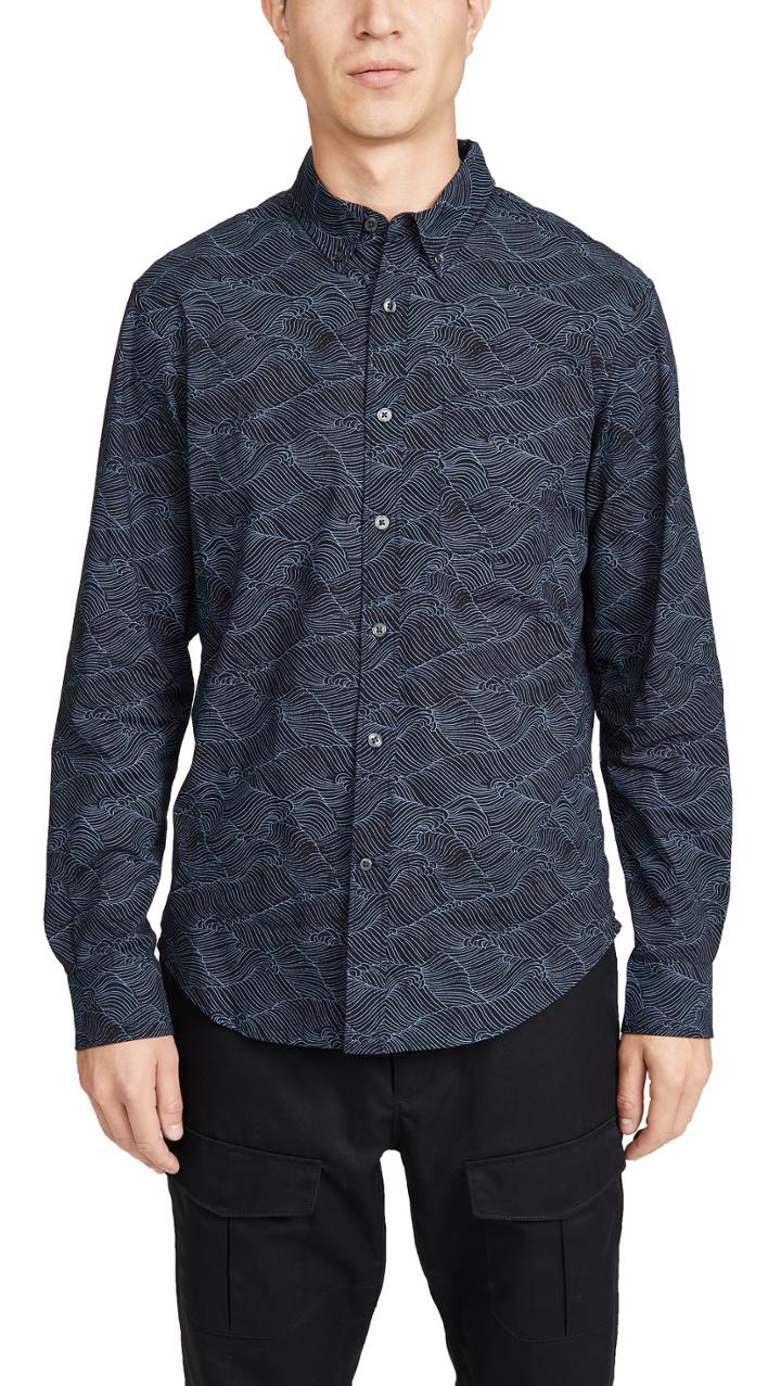 Club Monaco Slim Layered Wave Button Down Shirt