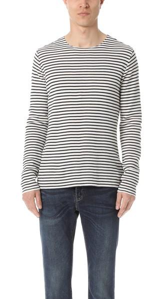 Vince Raw Edge Stripe Long Sleeve Crew Shirt