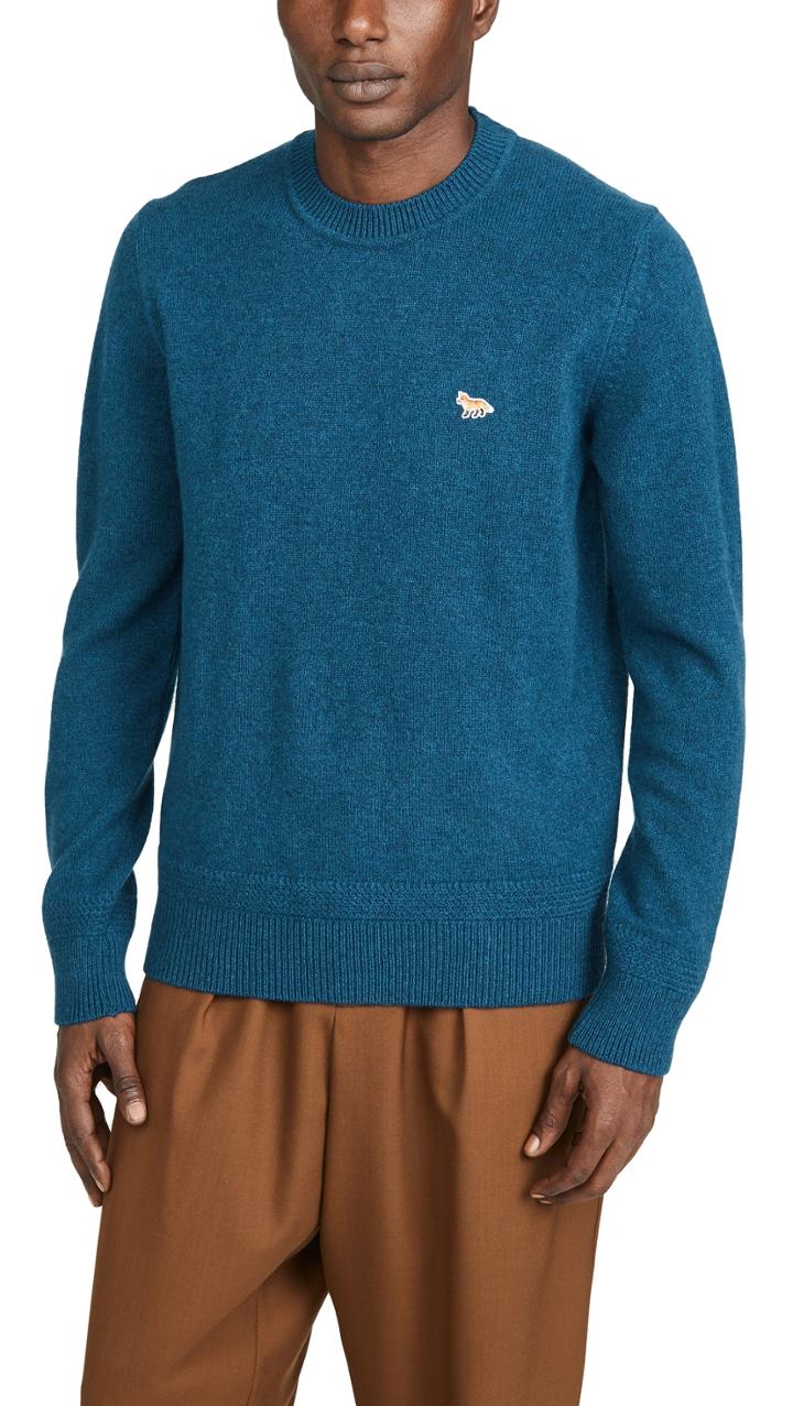 Maison Kitsune Long Sleeve Lambswool Rib Neck Pullover