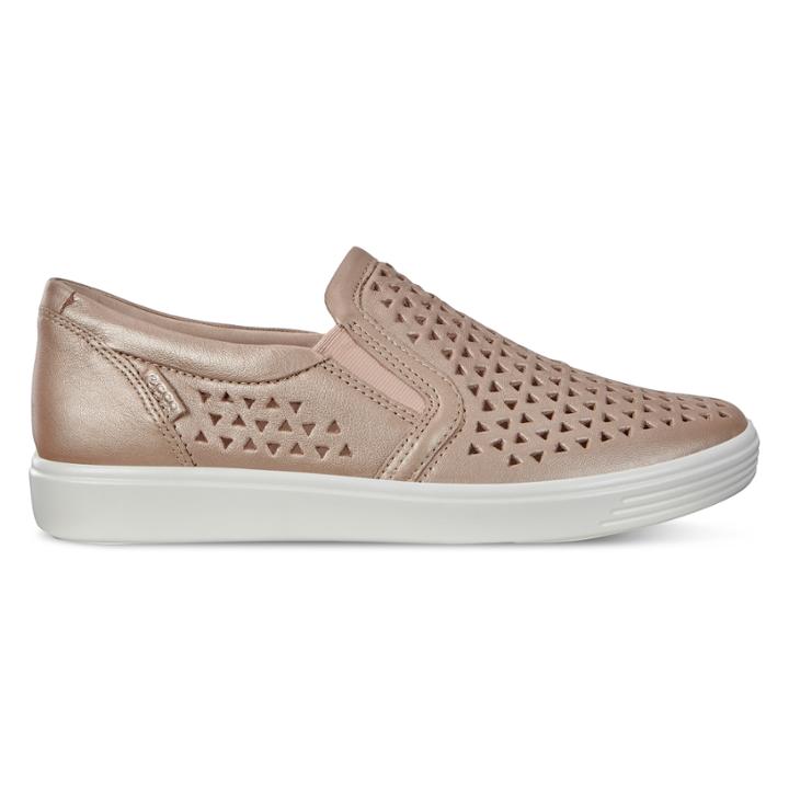Ecco Soft 7 W Slip-on Sneakers Size 5-5.5 Champagne Metallic