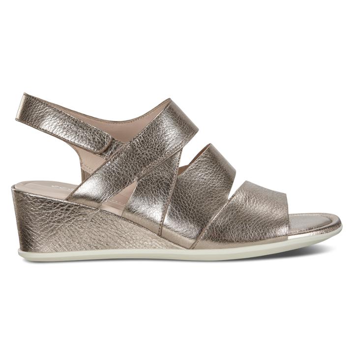 Ecco Shape 35 Wedge Sandal Hee Size 5-5.5 Stone Metallic