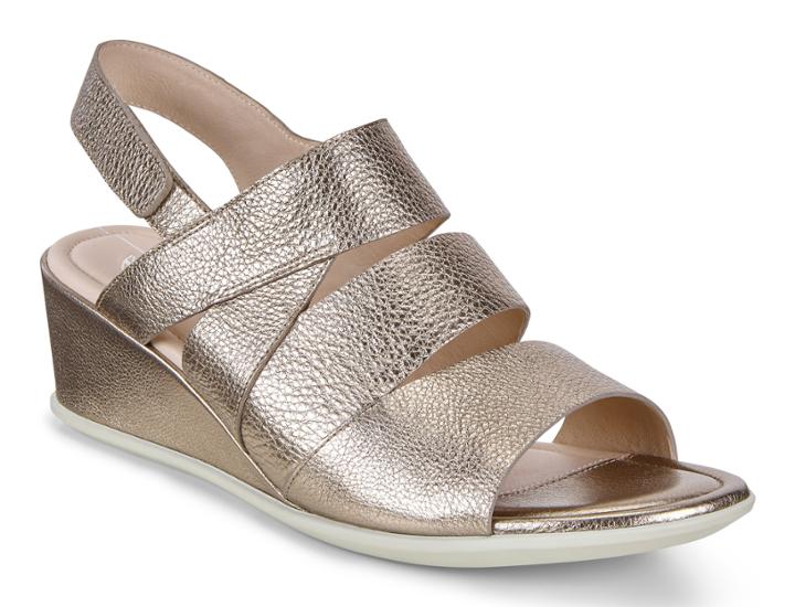 Ecco Shape 35 Wedge Sandal Hee Size 4-4.5 Stone Metallic