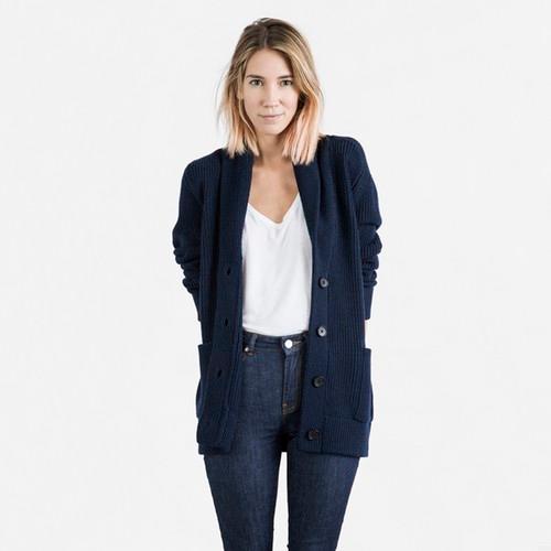 Everlane The Chunky Knit Cardigan - Navy