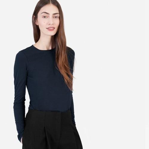 Everlane The Pima Stretch Long Sleeve - Navy