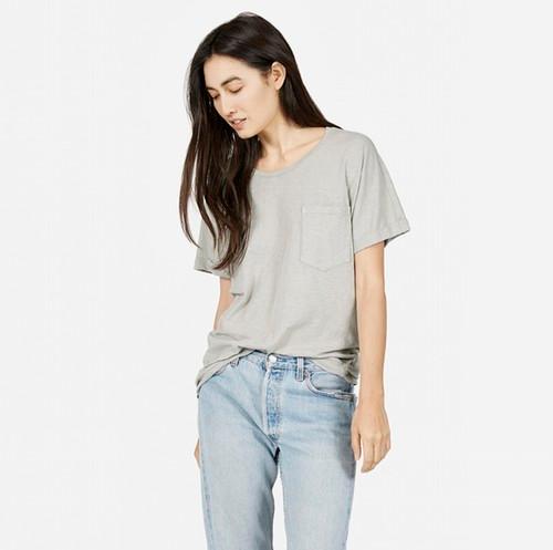 Everlane Women's Slouchy Cotton Slub Crew - Light Grey
