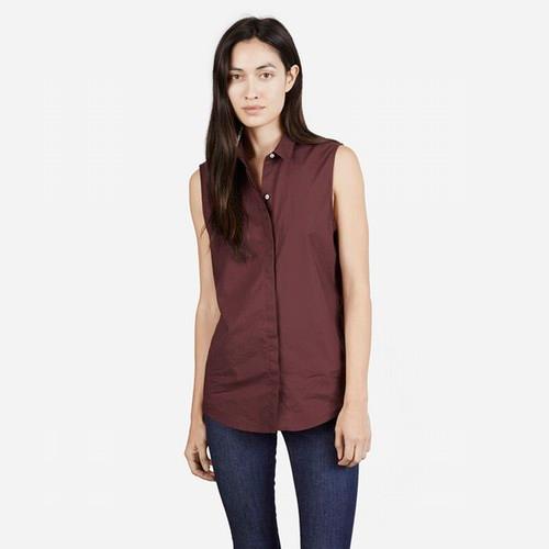 Everlane The Poplin Sleeveless - Burgundy