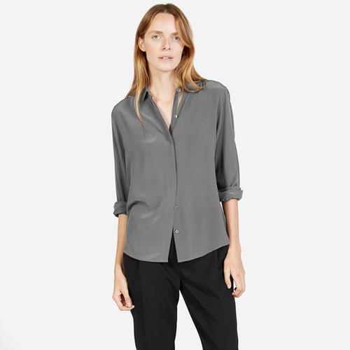 Everlane The Modern Silk Point Collar - Grey