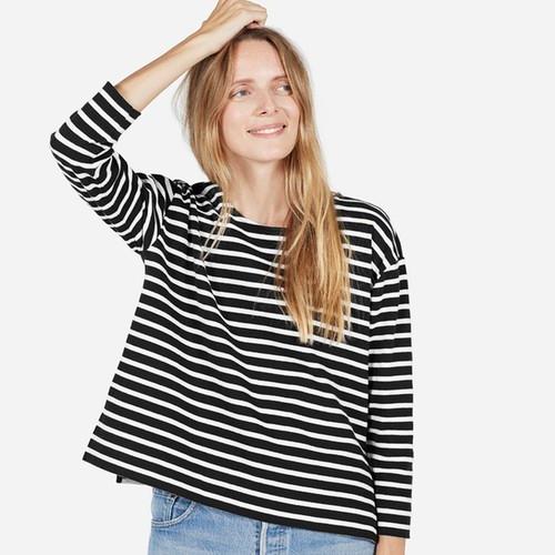 Everlane The Boxy Striped Tee - Black / White