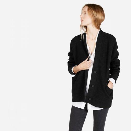 Everlane The Chunky Wool Cardigan - Black