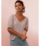 Express Womens Solid V-neck Oversized Ruched Cuff Top