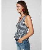 Express Womens Gingham V-neck Scalloped Hem Tank