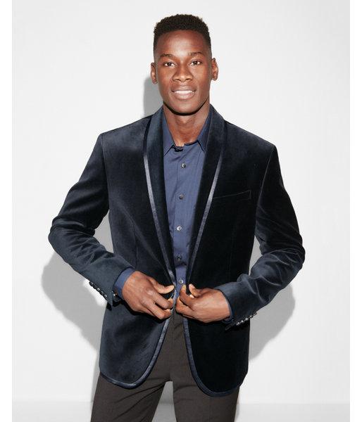 Express Mens Slim Photographer Navy Velvet Tuxedo Jacket
