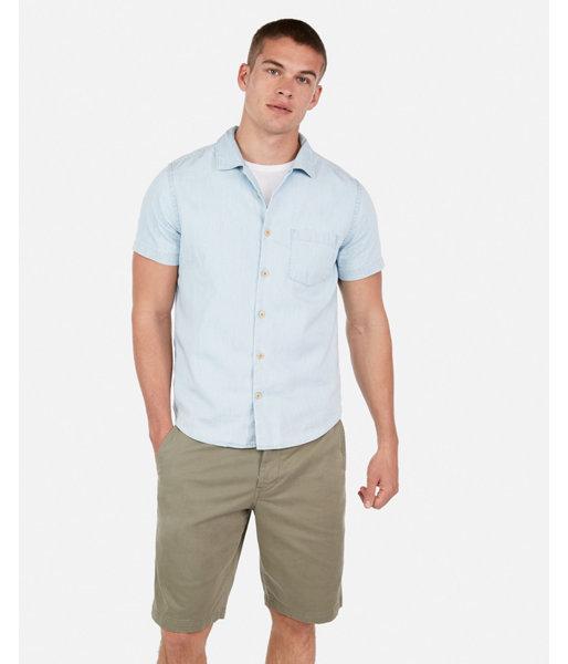 Express Mens Slim Light Wash Short Sleeve Denim