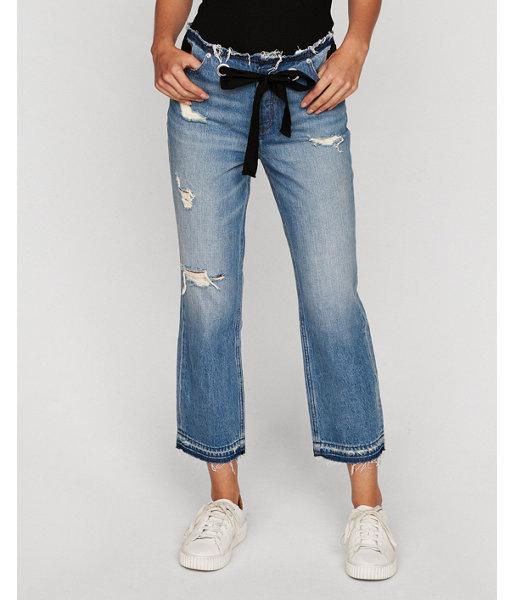 Express Womens Express Womens High Waisted Tie Waist Original Straight Cropped Jeans