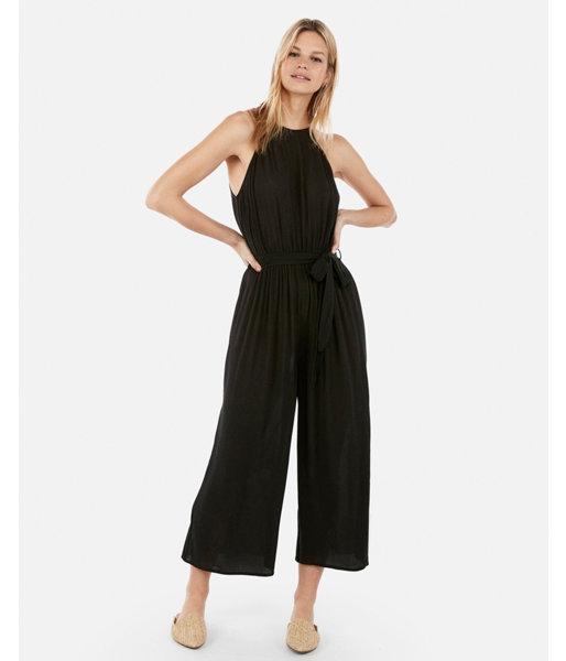 Express Womens High Neck Paperbag Culotte Jumpsuit