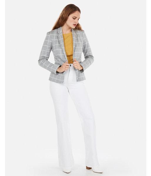Express Womens Grid Print Knit Blazer