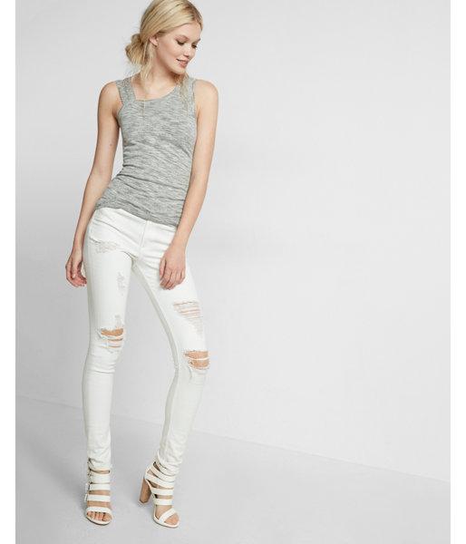 Express Marled One Shoulder Asymmetrical Fitted Top