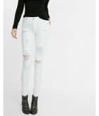Express Petite High Waisted White Distressed Ankle Jean