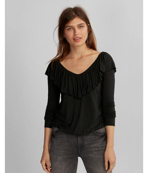 Express Womens Petite V-neck Ruffle Top