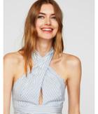 Express Womens Striped Cross Front Halter Neck Crop Top