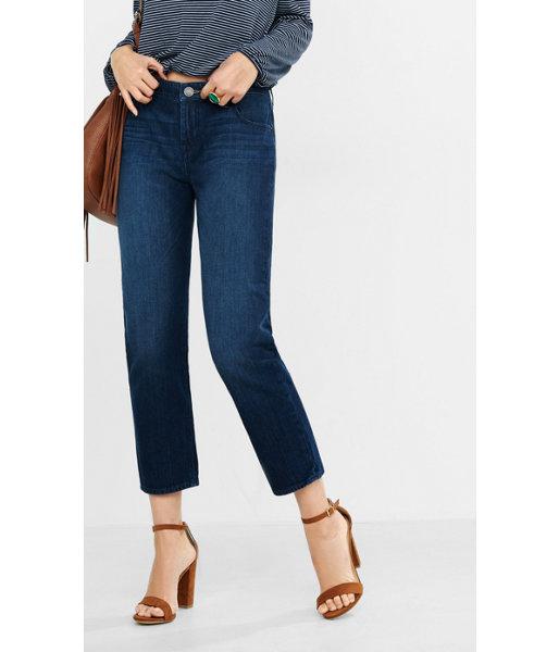 Express Women's Jeans Dark Mid Rise Straight Crop Jeans