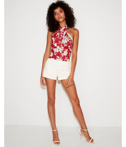 Express Womens Petite Floral Cropped Halter Top