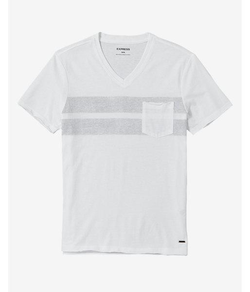 Express Mens Distressed Stripe V-neck Pocket Tee
