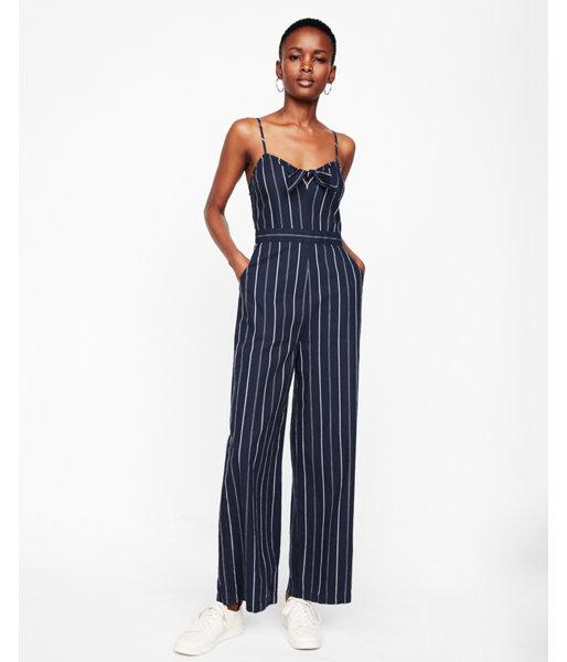 Express Womens Striped Tie Front Cotton Jumpsuit