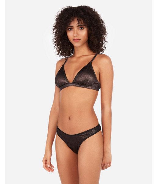 Express Womens Bronze Ribbed Minimalist Triangle Bikini Top
