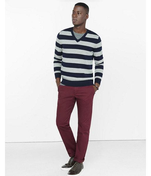 Express Mens Rugby Stripe V Neck
