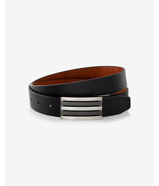 Express Mens 2-in-1 Reversible Mixed Texture Stripe Plaque Belt