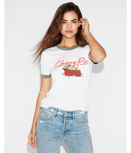 Express Womens Cherry Pie Graphic Ringer Tee