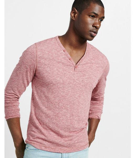 Express Mens Slub Long Sleeve Y-neck Henley Tee