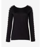 Express Womens Black Exp Core Long Sleeve Open Lattice Detail Tee